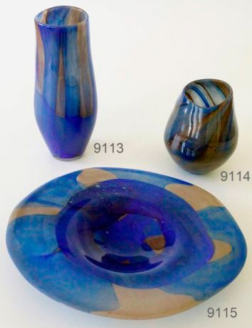 Интерьерное стекло Синеарис-1 ваза декоративная цветная, гутная работа