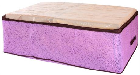 Элан Галерея Кофр для хранения одеял и пледов 80*60*25 см. 'звезды' фиолетовый,на молнии, с прозрач крышк, 2 ручк