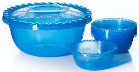М-пластика Набор для салата  ( 7 мисок  + 1 крышка ) синий