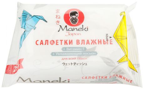 Maneki Салфетки влажные 'maneki kaiteki' для всей семьи с витамином е и увлажняющим лосьоном, 25 шт./упак