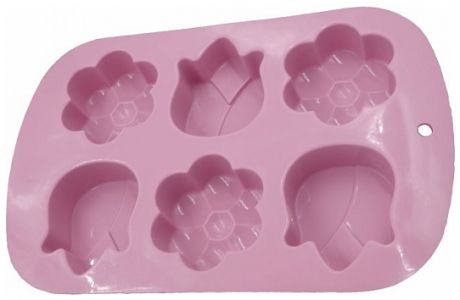 Alpenkok Форма для выпечки 6 кексов силиконовая 'цветы' ak-6051s темно-розовая
