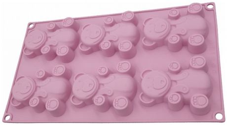 Alpenkok Форма для выпечки 6 кексов силиконовая 'медвежата' ak-6063s темно-розовая
