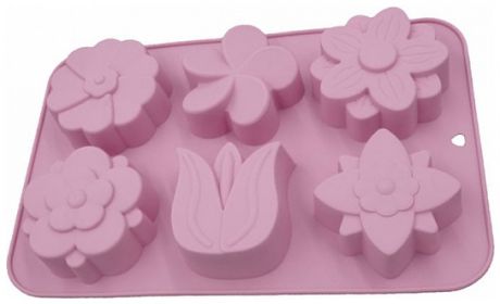 Alpenkok Форма для выпечки 6 кексов силиконовая 'цветочное настроение' ak-6044s темно-розовая