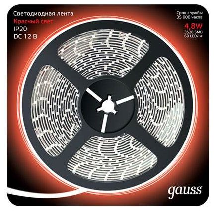 Gauss Светодиодная лента gauss 5m красный 4,8w ip20 312000705