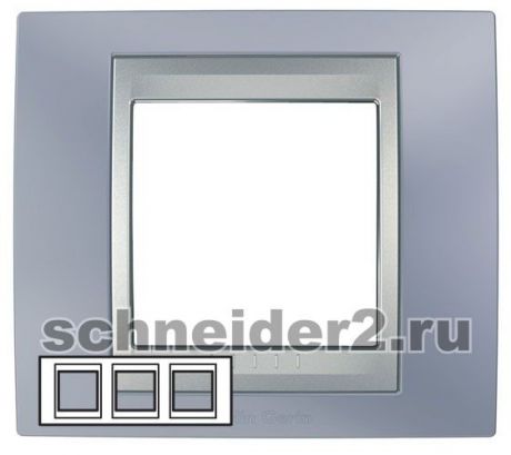 Schneider Рамка Unica Top, горизонтальная 3 поста - берилл с алюминиевой вставкой