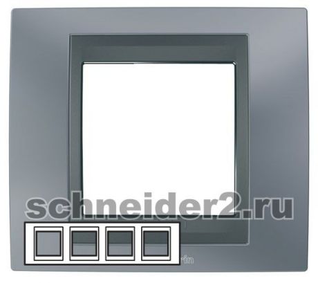 Schneider Рамка Unica Топ, горизонтальная 4 поста - грей с вставкой графит