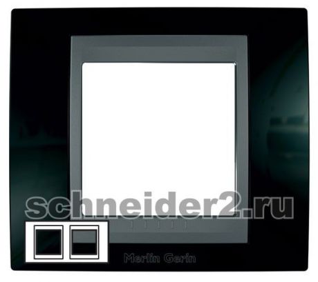 Schneider Рамка Unica Топ, горизонтальная 2 поста - родий с вставкой графит