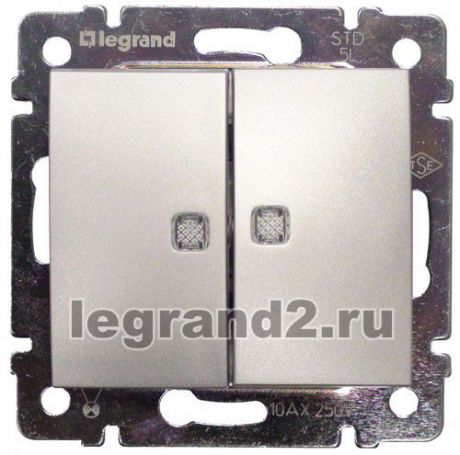 Legrand Выключатель двухклавишный с подсветкой (алюминий)