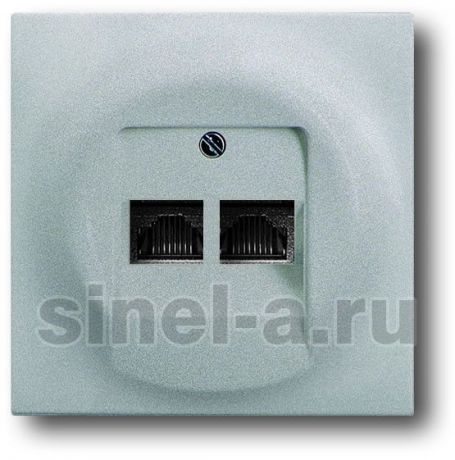 ABB Розетка Ethernet RJ45 Cat.5e 2 коннектора с лицевой панелью ABB Impuls (серебристый металлик)