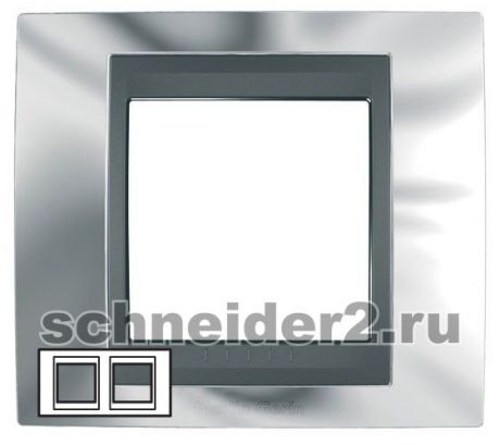 Schneider Рамка Unica Top, горизонтальная 2 поста - хром с вставкой графит