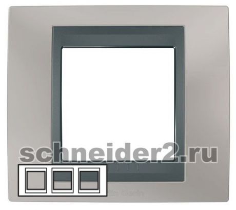 Schneider Рамка Unica Топ, горизонтальная 3 поста - никель с вставкой графит