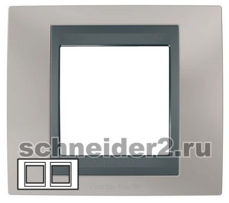 Schneider Рамка Unica Топ, горизонтальная 2 поста - никель с вставкой графит