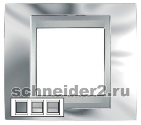 Schneider Рамка Unica Top, горизонтальная 3 поста - хром с алюминиевой вставкой