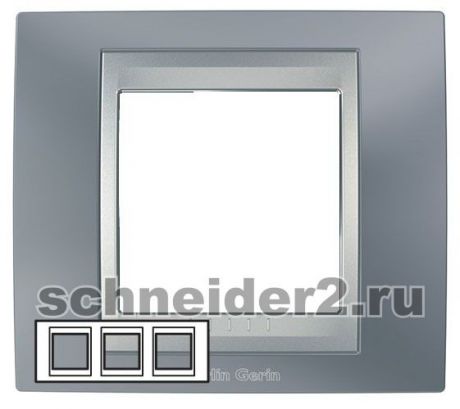 Schneider Рамка Unica Top, горизонтальная 3 поста - грей с алюминиевой вставкой
