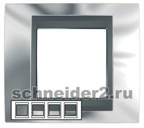 Schneider Рамка Unica Top, горизонтальная 4 поста - хром с вставкой графит