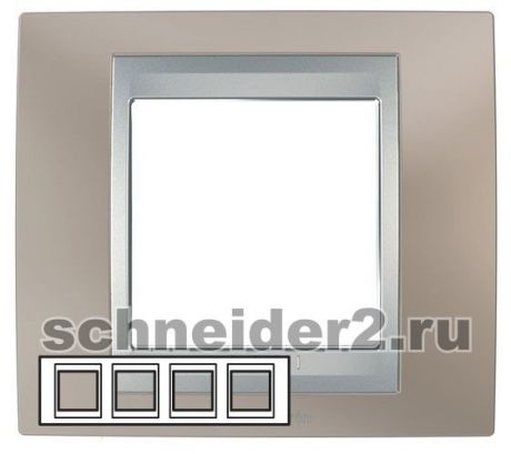 Schneider Рамка Unica Топ, горизонтальная 4 поста - оникс с алюминиевой вставкой
