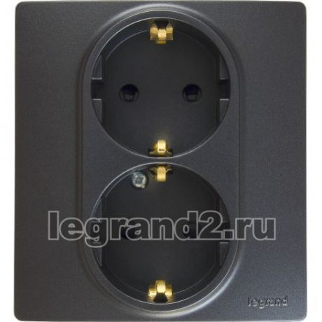Legrand Розетка двойная электрическая Etika Plus с заземлением со шторками, безвинтовые зажимы (антрацит)