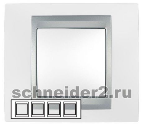 Schneider Рамка Unica Топ, горизонтальная 4 поста - нордик с алюминиевой вставкой