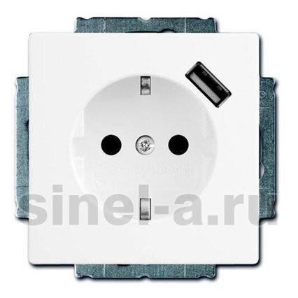ABB Розетка электрическая + зарядка USB, безвинтовые клеммы, защитные шторки (Шале-Белый)
