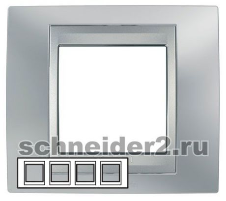 Schneider Рамка Unica Top, горизонтальная 4 поста - хром матовый с алюминиевой вставкой