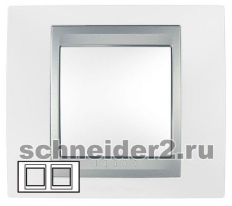Schneider Рамка Unica Топ, горизонтальная 2 поста - нордик с алюминиевой вставкой
