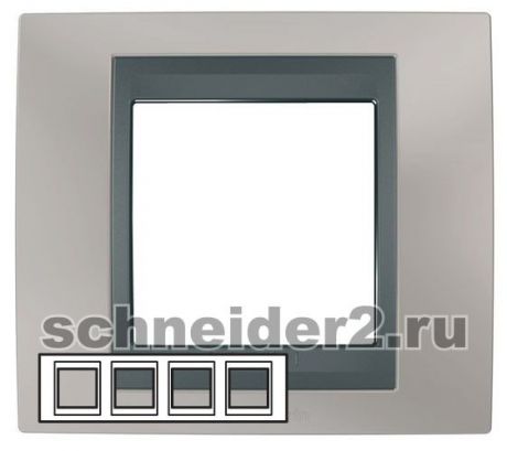 Schneider Рамка Unica Топ, горизонтальная 4 поста - никель с вставкой графит