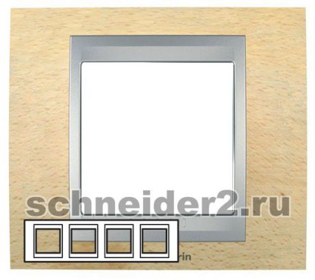 Schneider Рамка Unica Top, горизонтальная 4 поста - бук с алюминиевой вставкой