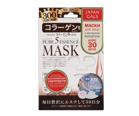 Japan Gals Маска для Лица с Коллагеном Pure 5 Essence, 30шт