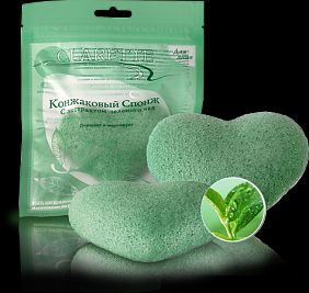 CLARETTE Конжаковый спонж с экстрактом зеленого чая для лица
