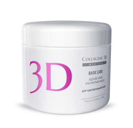 Collagene 3D Альгинатная маска для лица и тела с розовой глиной Basic Care, 200 г
