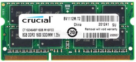 Модуль памяти Crucial SO-DIMM DDR3L 8192Mb (1 x 8192Mb) 1600MHz CT102464BF160B