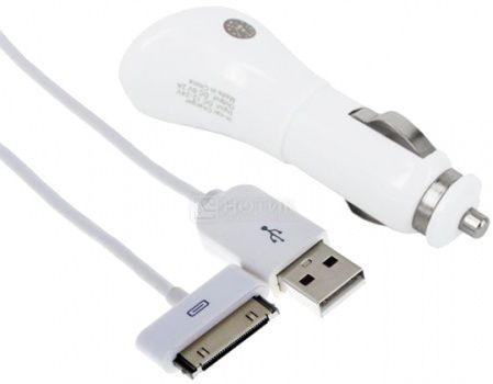Автомобильное зарядное устройство Prolink Auto Charger + iDock (М) - USB (М), 1м, Белый