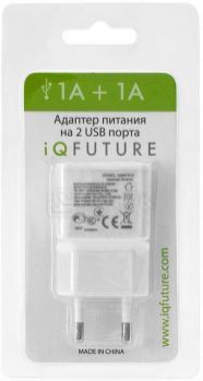 Зарядное устройство IQfuture ультракомпактное с двумя USB портами для iPhone, iPod IQ-DAC01, Белый