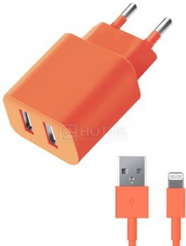 Сетевое зарядное устройство Deppa Ultra 11360, MFI для Apple с разъемом Lightning (8-pin), 2xUSB, 2.1А, Оранжевый