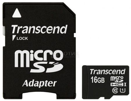 Карта памяти Transcend microSDHC 16Gb Class10 Transcend TS16GUSDU1 + adapter