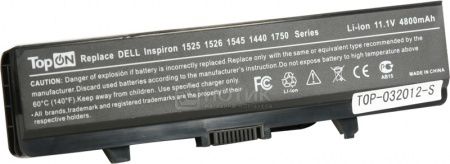 Аккумулятор TopON TOP-1525 DELL Inspiron 1440, 1525, 1526, 1545, 1546, 1750 Series, Vostro 500 Series 11.1V 4400 mAh. PN: GP952