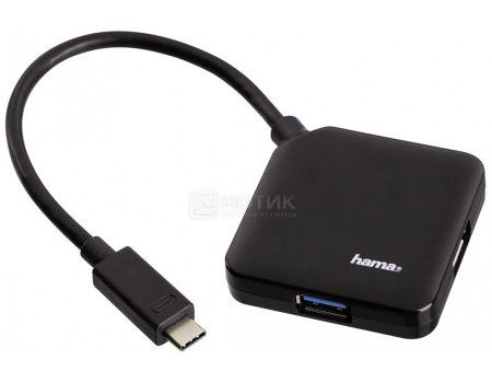 USB-хаб Hama USB Type C на 4xUSB 3.0, 4 порта, Черный 00135750