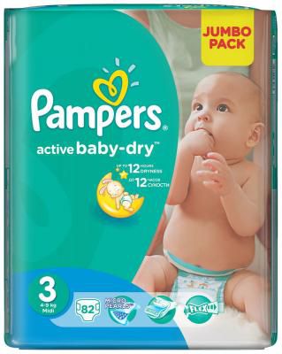 Подгузники Pampers Activ Baby-Dry 4-9 кг 3 размер 82 шт