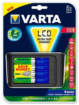 Зарядное устройство VARTA LCD Fast Charger+4x 2400 mAh+12 V (57675101441)