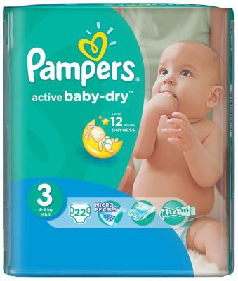 Подгузники Pampers Activ Baby-Dry 4-9 кг 3 размер 22 шт