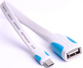 Адаптер переходник Vention OTG USB 2.0 AF/micro B 5pin  плоский - 0.1 м Белый