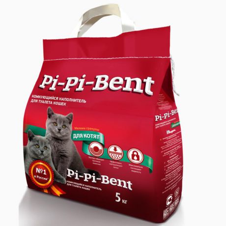 Минеральный комкующийся наполнитель Pi-Pi-Bent (полиэтиленовый пакет) для котят 5кг.