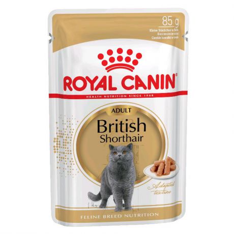 Влажный корм Royal Canin British shorthair кусочки в соусе для британских кошек, 85 г.
