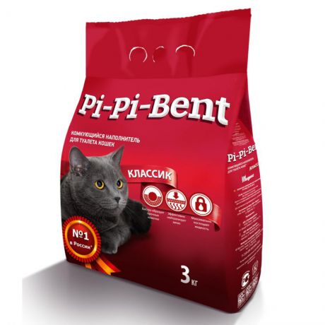 Минеральный комкующийся наполнитель Pi-Pi-Bent  "Classic" (полиэтиленовый пакет)  для кошек 3кг.