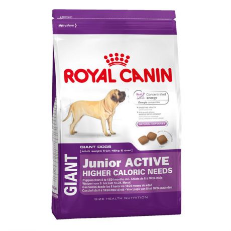 Сухой корм Royal Canin Giant junior Active для щенков гигантских пород с 8 до 24 месяцев высокие энергетические потребности, 15кг