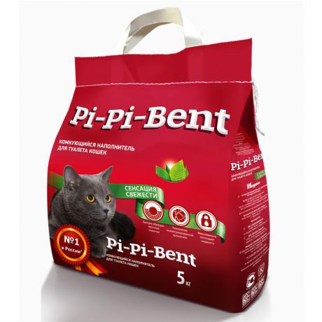 Минеральный комкующийся наполнитель Pi-Pi-Bent "Сенсация свежести" (полиэтиленовый пакет) для кошек 5кг.