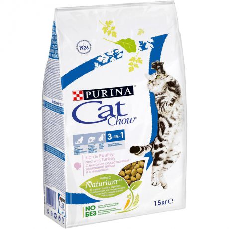 Сухой корм Cat Chow 3in1 для кошек профилактика МКБ, комочков шерсти, здоровая полость рта, 15кг