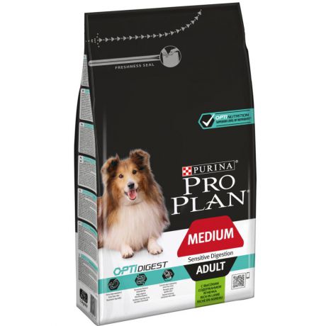 Корм сухой Pro Plan для собак средних пород с чувствительным пищеварением, ягненок+рис, 14кг