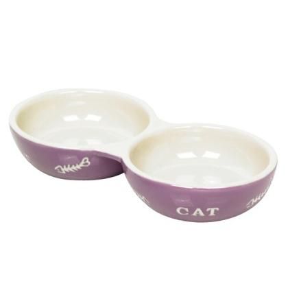 Миска Nobby Cat двойная керамическая фиолетовая с рисунком 22*11.5*3.5см (260мл)