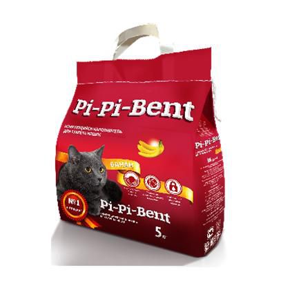 Минеральный комкующийся наполнитель Pi-Pi-Bent "Bananas" для кошек 5кг.(бумажный крафт-пакет)